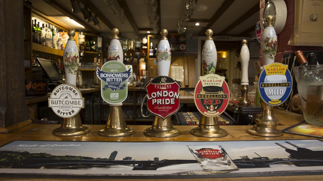 Real ales on the hand pumps at the bar